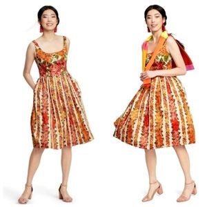 Nwot Issac Mizrahi Retro Inspired Vivid Orange/Yellow/Red Floral Summer Dress